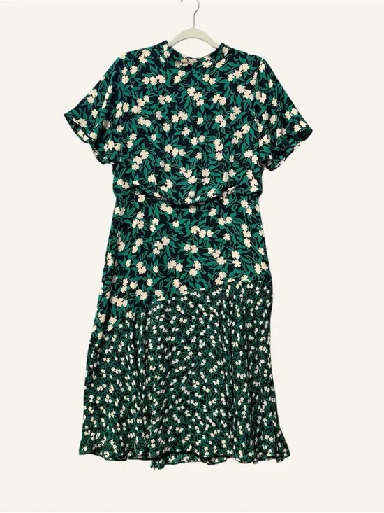 Ann Taylor Mixed Floral Flare Dress NWT Size 10 Green Blouson Short Sleeve Midi - Picture 3 of 10